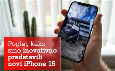 Dron v Ljubljani dostavil velikanski iPhone 15 